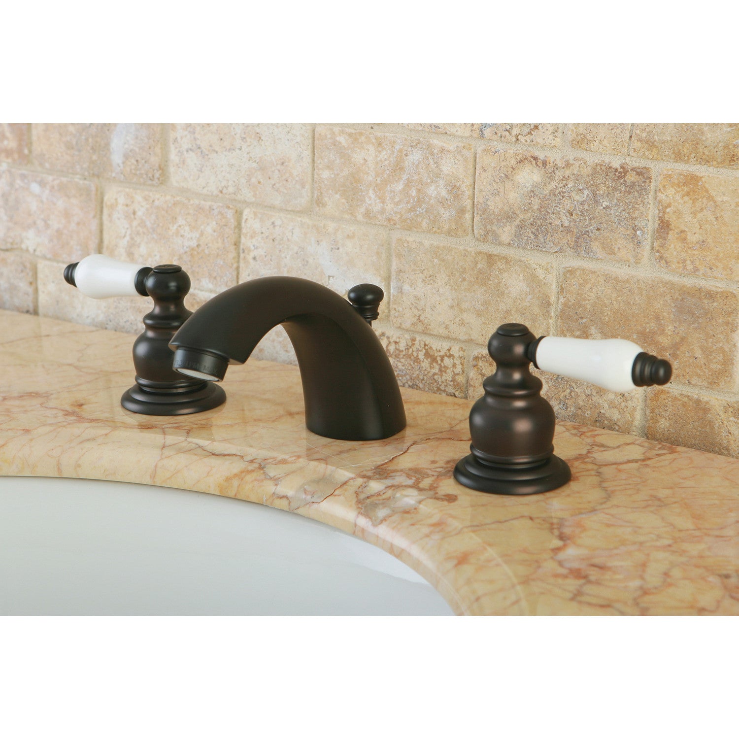 Kingston Heirloom KB945B - Victorian Two-Handle 3-Hole Deck Mount Mini-Widespread Bathroom Faucet with Pop-Up Drain, Oil Rubbed Bronze — thumbnail 3